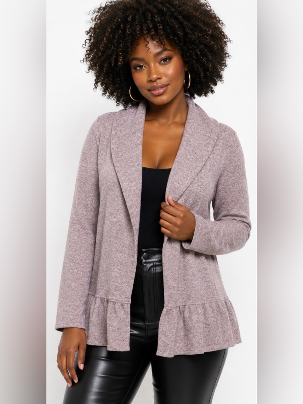 Massini Open-Front Cozy Soft Knit Ruffled Cardigan Womens Size L - NWOT